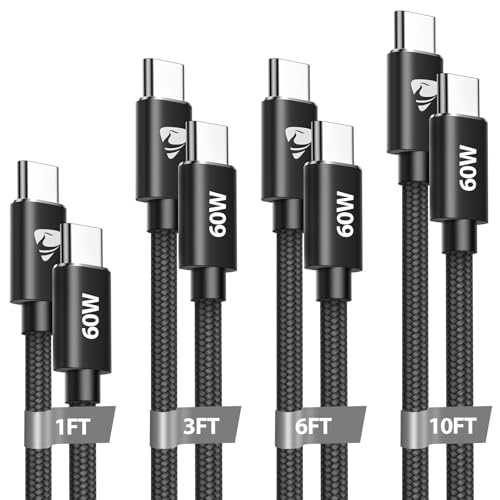 Ultimate 4-Pack USB C to USB C Cables – 60 W Fast Charging Solutions with Durable Nylon Braiding, Flexible Lengths (1 ft, 3 ft, 6 ft, 10 ft) for i Phone 16, Mac Book Pro, i Pad Pro, Samsung Galaxy S24/S23 Ultra & Nintendo Switch – Perfect Connectivity for Home, Office & Travel