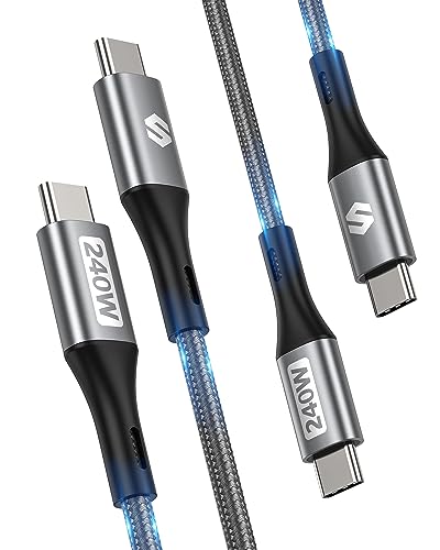 Silkland 240 W USB C to USB C Fast Charging Cable (1.5 FT, 2 Pack) – Ultimate 100 W PD 3.1 Power Delivery for i Phone 16 Series, Mac Book Pro/Air, i Pad Pro/Air/Mini, Samsung, and Pixel Devices – Superior Compatibility and Enhanced Speed for Tech Enthusiasts