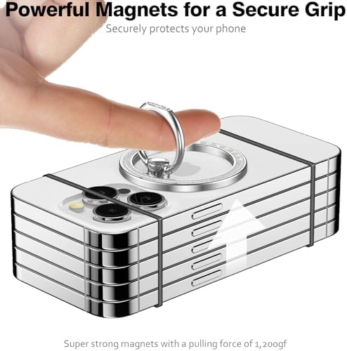 Allengel Bling Silver Magnetic Phone Grip – Stylish Mag Safe-Compatible Ring Holder & Kickstand for i Phone and Smartphones – 360-Degree Rotation, Secure Grip, and Elegant Design for Effortless Hands-Free Experience