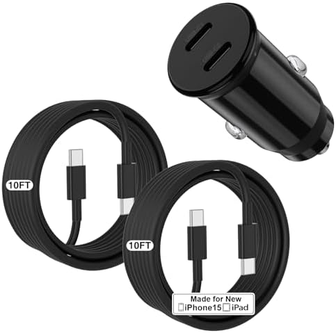 Dual-Port 45 W USB C Car Charger Adapter for Apple Devices – MFi Certified Fast Charger with 3 ft Lightning Cable (Pack of 2) – Rapid Charging for i Phone 14/13/12/11 Pro Max, i Pad, and Air Pods – Durable & Portable Power Solution for On-the-Go Lifestyle