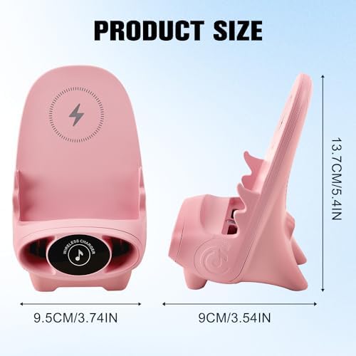 Compact 3-in-1 Wireless Fast Charger & Phone Stand with Built-in Speaker – Stylish Mini Chair Design in Pink for Efficient Charging and Enhanced Audio Experience – Perfect Portable Accessory for Home or Office Use