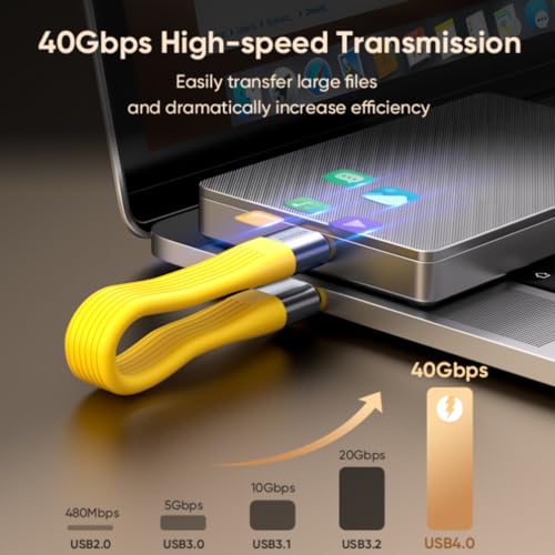 USB 4.0 Date Cable Portable Keychain 0.42ft, 240W 5A Fast Charging USB C Cable, 40Gbps Data Transfer, 8K 60Hz Video Display for iPhone 16 15 Pro Max, iPad, Thunderbolt 4/3, Hub, External SSD (Black) – Enhanced Compatibility and Speed