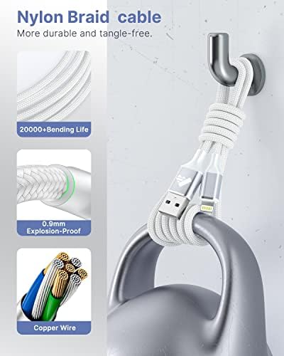 Aioneus 1 ft Apple Certified Lightning Cable – High-Speed USB A to Lightning Charger for i Phone 14/13/12/11 Pro Max/XR/XS/8/7 Plus/6/SE – Durable Nylon Braided Design for Tangle-Free Portability and Enhanced Charging Efficiency