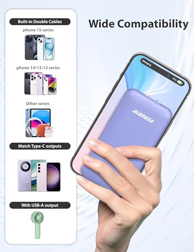 Experience Ultimate Portability with Alongza 10,000 m Ah Fast Charging Power Bank – Sleek Design with Built-In Cables and AC Plug for Effortless Device Charging on the Go – Lightweight, Compact USB C External Battery for Seamless Travel Convenience and Enhanced Compatibility Across All Smartphones and Gadgets