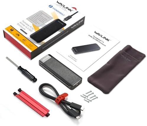 WAVLINK 40 Gbps NVMe M.2 Enclosure for Thunderbolt 4/3 & USB 4 – High-Speed SSD Storage Solution for Mac & Windows, Compatible with M Key/B+M Key 2280 SSDs, Includes Heatsink for Optimal Cooling & 50 cm Cable, Supports Up to 4 TB Capacity for Efficient Data Management