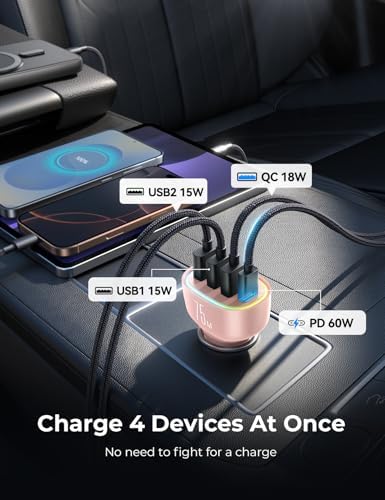 FLYLEAD 75 W USB C Car Charger – 4-Port Fast Charging Adapter for i Phone 16/15/14/13 Series – High-Speed Cigarette Lighter Power Solution in Sleek Red – Unmatched Compatibility and Performance for Effortless Road Charging