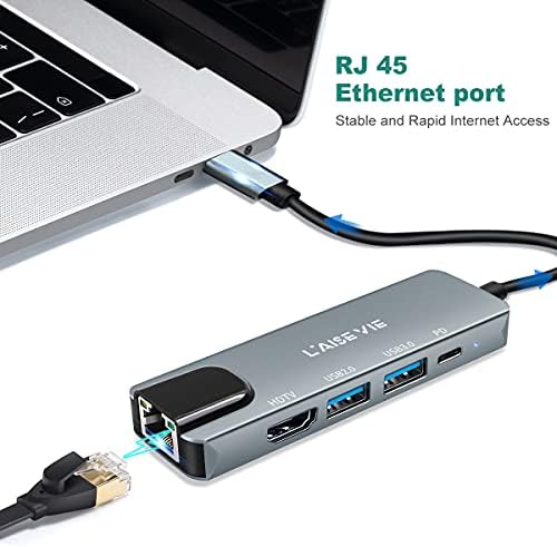 Unlock Ultimate Connectivity with Our 5-in-1 USB C Hub | 4 K HDMI Adapter with Ethernet & 100 W Power Delivery | Fast Data Transfer with Dual USB 3.0 & 2.0 Ports | Ideal for Mac Book Pro, Chromebook, and XPS Users | Compact & Durable Design for On-the-Go Productivity