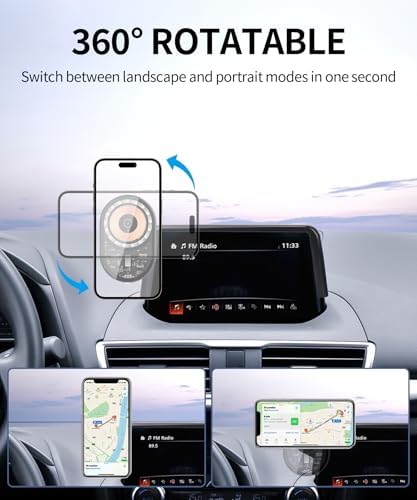 Wireless Charging car Phone Holder for Mazda 3 2014-2016/Mazda CX-3 2016-2021 Accessories 7 inch Screen Fixed Clip,360° Rotation car Phone Mount Compatible with MagSafe – Enhanced Compatibility and Speed