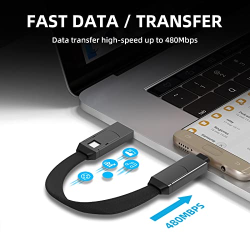 Multi Keychain Charging Cable Travel Portable Charger Cable Magnetic 4 in 1 USB C Cable Compatible with IP 15/15 Pro/ 15 Plus/ 15 Pro Max/MacBook/Galaxy (Lava Black) – Enhanced Compatibility and Speed