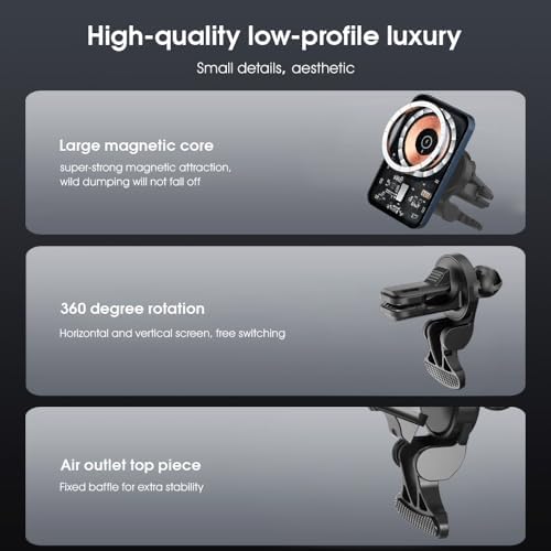 for 15W Magnetic Wireless Car Charger Mount, 360° Rotation, Air Vent Phone Holder with Strong Magnetic Core, Black – Enhanced Compatibility and Speed