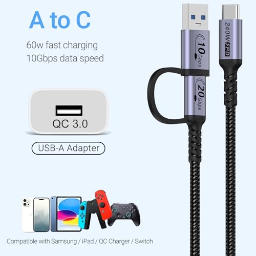 Premium USB A to C Android Auto Cable 3.3 ft [2 Pack] – Fast Charging USB C 3.1 & 20 Gbps Data Transfer for Seamless Connectivity with i Phone 16, Galaxy S23, Pixel 9 Pro – Enhanced Durability & Versatile Use for Car Play and Navigation