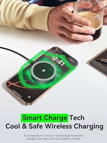 THREEKEY Mag Safe Wireless Charger – 15 W Qi2 Fast Charging Pad with Dual-Sided Magnetic Grip for i Phone 12-16 Series & Galaxy S25 Ultra – Includes 5 FT USB-C Cable – Sleek White Design for Effortless Power and Enhanced Compatibility