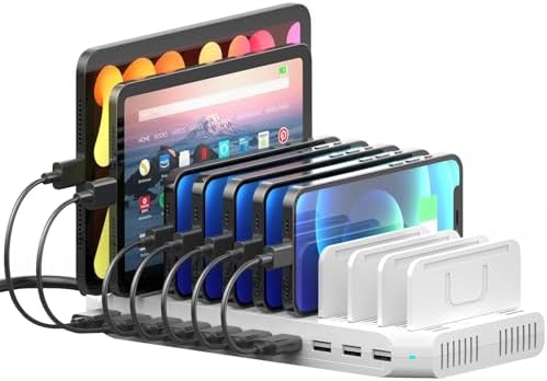 Ultimate 10-Port USB Charging Station with QC3.0 – 60 W Multi Charger Hub for Tablets & Smartphones, Customizable Dividers for Organized Power Management, Fast Charging Technology for Home & Office Use
