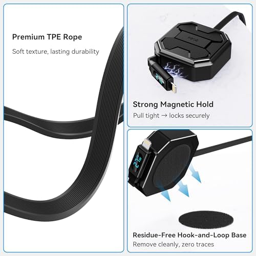 PZOZ 100 W Retractable 2-in-1 Charging Cable with LED Display | Multi-Device USB A & C Compatibility | Fast Charging for i Phone 16/15, i Pad, Mac, Samsung | Tangle-Free Design for Car & Desktop Use | Enhanced Durability and Speed