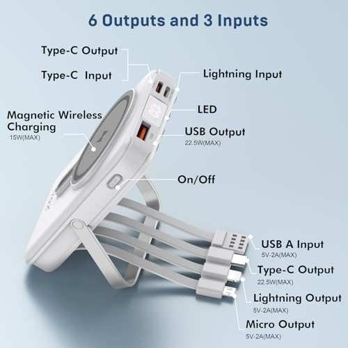 Ultra-Sleek 10000 m Ah Wireless Magnetic Power Bank – Fast Charging Portable Charger with Built-in Cables & LED Display – Compatible with i Phone 16/15/14/13/12/Pro/Mini/Pro Max (Purple) – Convenient On-the-Go Power Solution with Integrated Stand and Mag-safe Technology
