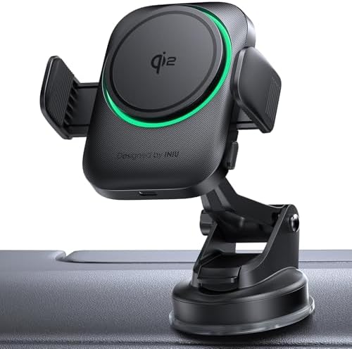 Premium INIU Mag Safe Car Phone Holder & Qi2 Wireless Charger – 360° Adjustable Auto-Clamping Mount for i Phone 16, 15, 14, 13, Xs, XR, Samsung S23 – Fast Charging & Hands-Free Convenience for Optimal Driving Experience