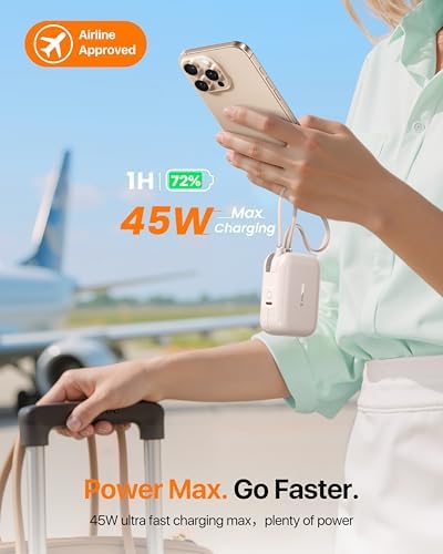 TORRAS 10000 m Ah Portable Power Bank – Ultra Compact 45 W Fast Charging with Dual USB-C Cables – Essential Travel Charger for i Phone 16/15 Pro Max & Samsung S25/S24 – Stay Connected Anywhere with Enhanced Compatibility