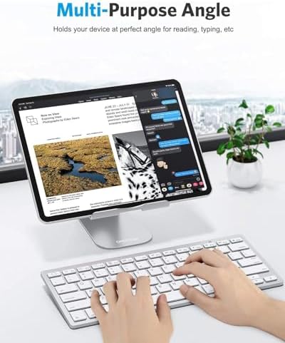 Ergonomic Adjustable Aluminum Tablet Stand – Versatile Cradle for i Pad & Samsung with Multi-Angle Viewing – Perfect for Enhanced Comfort and Productivity at Home, Office, or On-the-Go – Durable, Lightweight Design for All Tablets Up to 13 Inches