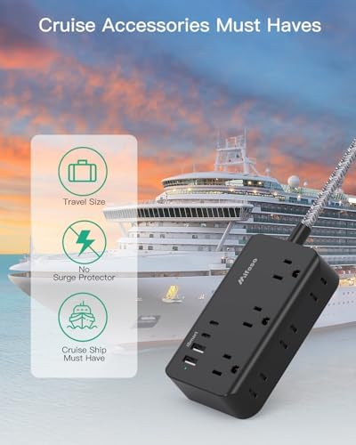 Compact Power Strip with 6 Outlets and 4 USB Ports (2 USB-C) – 5 Ft Braided Extension Cord with Ultra-Slim Flat Plug for Wall Mounting – Essential Overload Protection for Travel, Dorm Rooms, and Cruise Ships – Versatile Device Charger for Modern Living