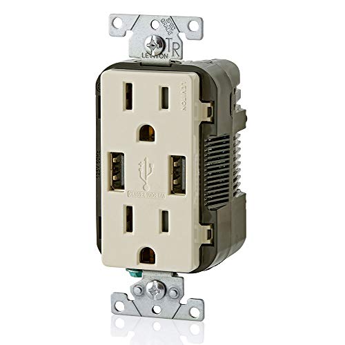 Leviton 60 W Dual USB Type A/Type-C In-Wall Charger – Fast, Efficient Power Delivery Solution for Smartphones, Tablets & Laptops – Tamper-Resistant Outlet in Light Almond for Safe, Clutter-Free Charging Experience – Perfect for Home and Office Use