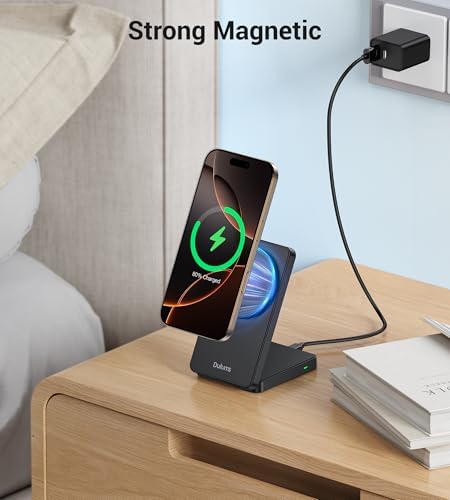 Compact Magnetic 15 W Fast Wireless Charging Stand – Ultimate Travel Charger for i Phone 16 Series and Air Pods – Lightweight, Foldable Design for On-the-Go Convenience – Enhanced Safety Features and Seamless Compatibility