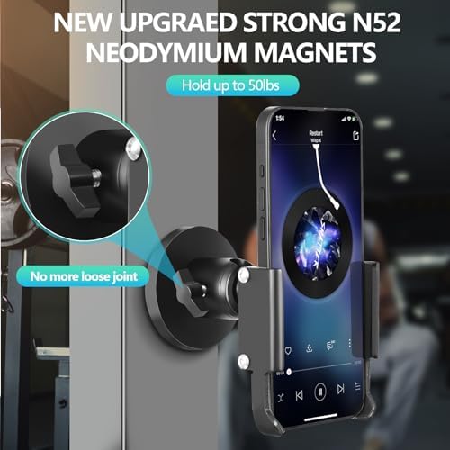 All-Metal Magnetic Gym Phone Holder – Ultimate Hands-Free Smartphone Mount for Effortless Workout Management on Gym Equipment and Metal Surfaces – Durable, Secure, and Universal Compatibility for All Smartphones – Elevate Your Fitness Routine with Easy Access to Music and Apps