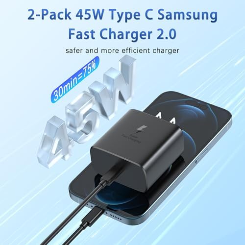 High-Speed 45 W USB-C Charger Duo for Samsung Galaxy S24 Series – Fast Charging Solution with PD 3.0 Support, Compatible with S23/S22/S21/Note10/20 – Compact & Durable Design for Everyday Use