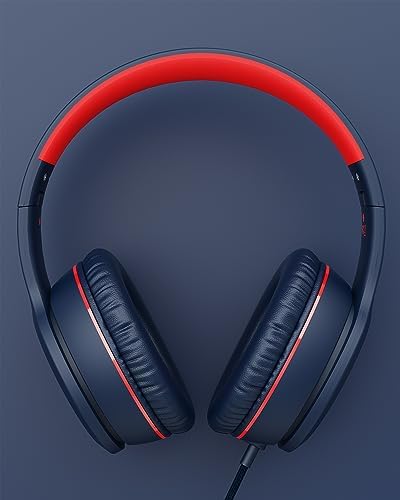 K16 Kids’ Foldable Wired Headphones with Microphone – Lightweight On-Ear Stereo Bass Design in Vibrant Pink and Red for School, Gaming, and Tablet Use – Compatible with Kindle, Chromebook & More – Durable Comfort for All-Day Listening