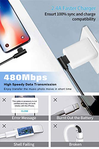 Revolutionize Your Gaming Setup with the 90 Degree 10 FT Heavy Duty i Phone Charger Cable – Ultimate Compatibility for i Phone Xs Max, XS, XR, 7, 7 Plus, X, 8, 8 Plus, 6 S, 6 S Plus, SE – Enhanced Durability & Fast Charging Performance in Black Red Design