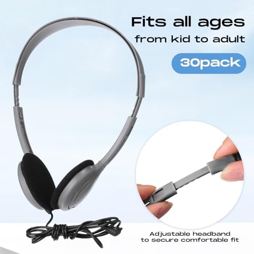 Yunsailing 30 Pack Colorful Classroom Headphones for Kids – Durable On-Ear Adjustable Earphones with Universal 3.5 mm Jack – Essential Bulk Headsets for Engaging Learning and Interactive Activities in Educational Settings