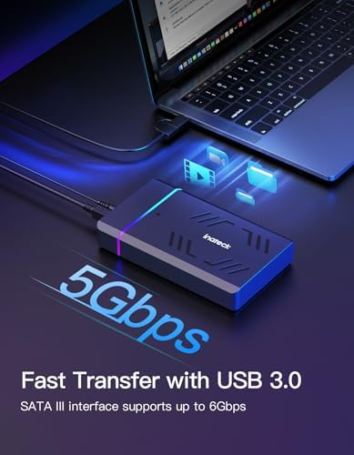 Inateck RGB 3.5-Inch SATA Hard Drive Enclosure – USB 3.0 External Case for 2.5”/3.5” HDD & SSD with 20 TB Capacity Support, 12 V/2 A Power Adapter, and Versatile Expansion Ports – Ideal for Gamers and Tech Enthusiasts – Enhance Data Management with Stylish RGB Lighting