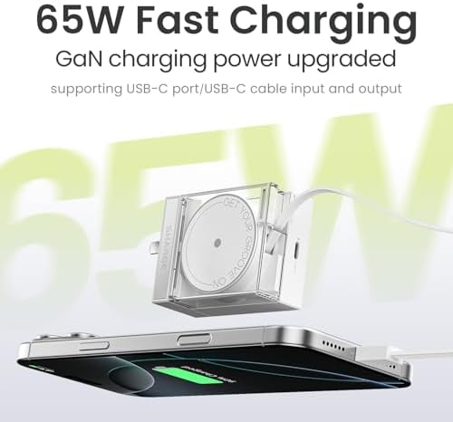 Portable 65 W Ga N Wall Charger with Retractable USB-C Cable | Fast Charging Solution for Mac Book Pro/Air, i Phone 16, Pixelbook & i Pad Pro | Dual-Device Power Delivery | Sleek & Compact Design for On-the-Go Charging