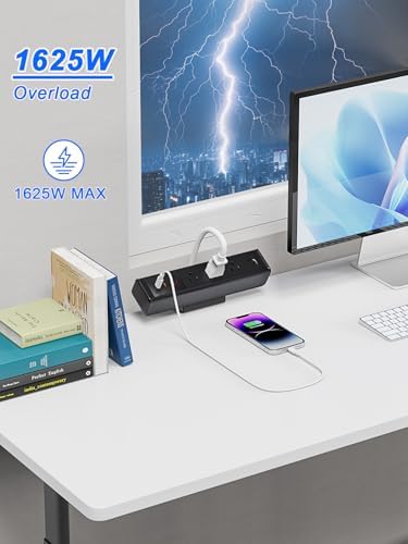 Ultimate Nightstand Charging Station with 4 Ultra-Fast USB-C Ports & 2 QC 3.0 USB-A Ports, 3 AC Outlets – Desk Edge Mount Power Strip with Advanced Surge Protection for Home Office & Bedroom (Sleek Black Finish) – Elevate Your Charging Efficiency and Style