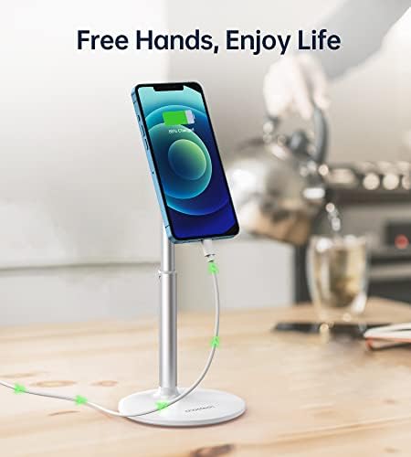 Magnetic Desk Phone Stand for iPhone 16/15/14/13/12 – Phone Holder Dock with 360°Rotation, Height&Tilt Adjustable for Office/Home Compatible with iPhone 16 15 14 13 12 Mini/Plus/Pro/Pro Max,Mag-Safe – Enhanced Compatibility and Speed