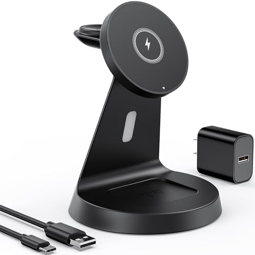 Elevate Your Charging Game with the 3-in-1 Wireless Charger for i Phone – Premium Mag Safe Compatible Station for i Phone, Apple Watch & Air Pods, Fast Charging in Sleek Black (2025 US Model) – Experience Effortless Alignment & Enhanced Compatibility for All Your Apple Devices
