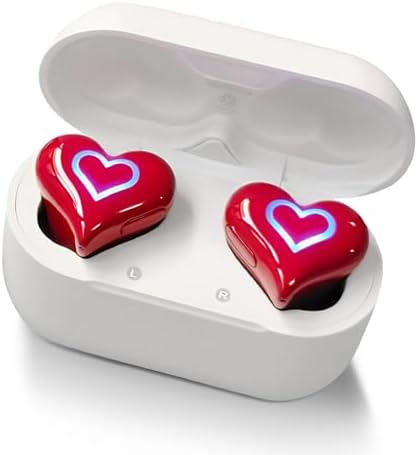Yoidesu Heart-Shaped Bluetooth Earbuds – Chic Red Design with Superior Noise Cancelling and Hi-Fi Stereo Sound, Ideal Gift for Music Lovers and Trendsetters, Portable Charging Case for Effortless Audio Enjoyment on the Go