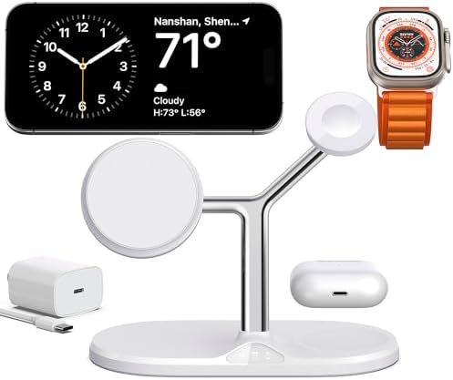 Ultimate 3-in-1 Mag Safe Wireless Charging Station for Apple Devices – Fast, Space-Saving Charger for i Phone 12-16, Apple Watch, and Air Pods – Enhanced Compatibility and Sleek Design for Organized Spaces