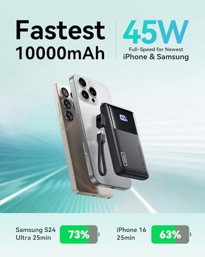 Ultra-Slim INIU Power Bank 10000 m Ah – 45 W PD Fast Charging Portable Charger with Dual USB-C Ports for i Phone 16, Samsung S25, Google Pixel, and More – Essential Travel Companion for On-the-Go Power Needs