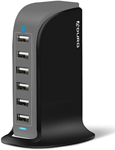 Aduro 40 W 6-Port USB Desktop Charging Hub – Multi-Device Power Station with Smart Flow Technology for Fast Charging i Phones, i Pads, and Smartphones – Sleek, Compact Design for Home and Office Use – Reliable Safety Features Ensure Optimal Device Protection