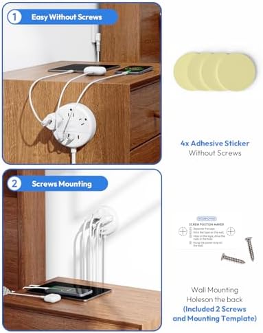 NTONPOWER 10 FT 2 Prong to 3 Prong Power Strip with 4 USB Ports – Wall-Mountable Non-Grounded Outlet Adapter for Enhanced Device Charging and Flexible Placement in Older Homes – 180° Non-Polarized Design for Maximum Convenience and Safety