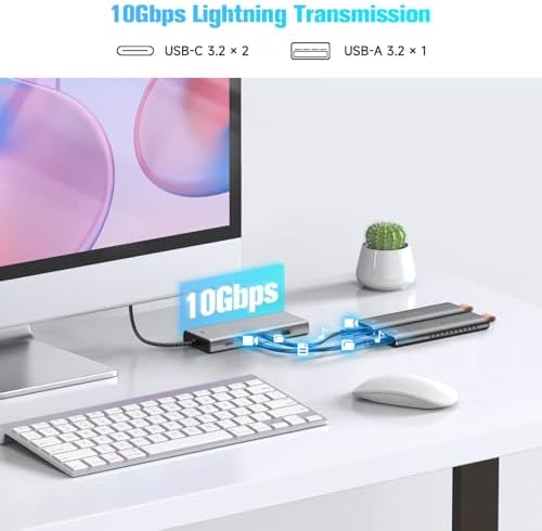 Transform Your Workspace with RSHTECH 5-in-1 USB C Hub: Lightning-Fast 10 Gbps Data Transfer, M.2 NVMe/SATA SSD Enclosure, and 100 W Power Delivery for Mac Books and Laptops – Sleek Aluminum Design for Ultimate Portability and Compatibility