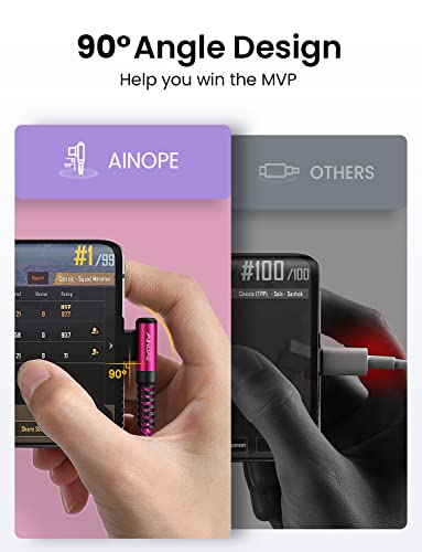 AINOPE Right Angle USB C Cable – 2-Pack (10 ft + 10 ft) Fast Charging 3.1 A Nylon Braided Charger for Enhanced Device Compatibility, Ideal for Gaming and Multitasking, Durable Black Design