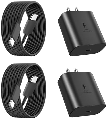 Dual 45 W Type C Charger Bundle for Samsung Galaxy – Super Fast PD3.0 Charging with 2 x 6 ft USB-C Cables for Ultimate Convenience and Versatility – High-Speed Wall Adapter for Android Devices, Perfect for Home and Office Use