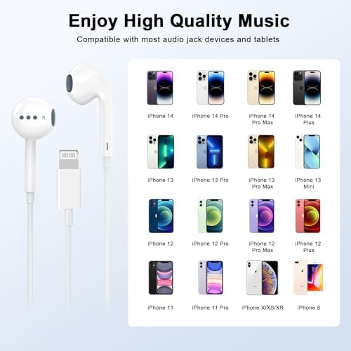High-Fidelity Wired Earbuds for i Phone – 2-Pack with Advanced Noise Cancellation & Built-In Microphone – Perfectly Compatible with i Phone 14, 13, 12, 11 Pro Max, XS, XR, X, 8, 7 – Ergonomically Crafted for All-Day Comfort & Superior Audio Clarity – Ideal for Music Lovers and Gamers Seeking Exceptional Sound Quality