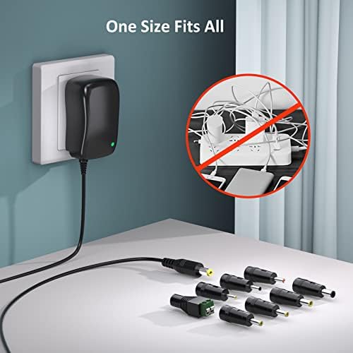 Universal Multi-Voltage AC/DC Power Supply Adapter – 41 W Charger with 8 Selectable Tips for 6 V to 24 V Devices, 1500 m A Output, Compact Design for Home and Office Electronics, Reliable and Efficient Power Solution