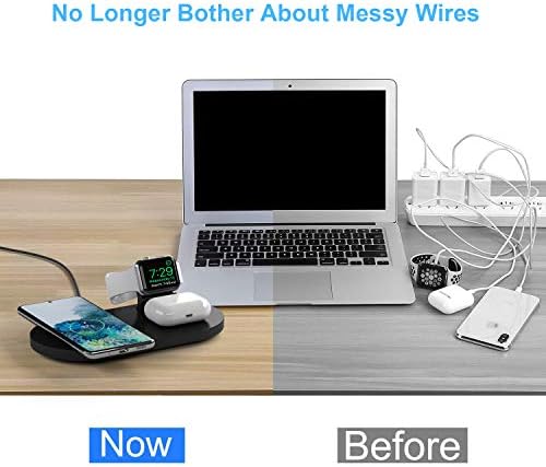 Seacosmo 3-in-1 Fast Wireless Charging Station for i Phone, Samsung, Air Pods, and Apple Watch – Sleek Black Design, Qi-Certified, Multi-Device Compatibility for Streamlined Charging Experience – Elevate Your Tech Setup with Enhanced Speed and Convenience