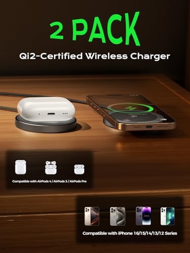 THREEKEY Mag Safe Wireless Charger – 15 W Qi2 Fast Charging Pad with Dual-Sided Magnetic Grip for i Phone 12-16 Series & Galaxy S25 Ultra – Includes 5 FT USB-C Cable – Sleek White Design for Effortless Power and Enhanced Compatibility