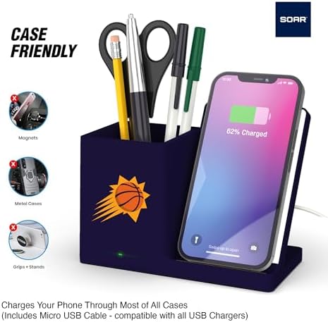 SOAR Smart Wireless Charger & Stylish Desktop Organizer – Fast 10 W Charging for Qi-Enabled Devices, Clutter-Free Workspace Solution with Built-in Storage and Safety Features