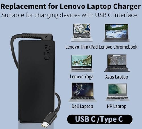 Lenovo 65 W USB-C Laptop Charger – Universal AC Adapter for Think Pad Models X1 Carbon, T480, E590, and More – High-Speed Compatibility with Multiple USB-C Devices – Reliable Power Supply for Enhanced Performance – Ideal Replacement for ADLX65 YDC2 A and Other Lenovo Chargers – Compact Design for Travel and Home Use – 60-Day Satisfaction Guarantee Included
