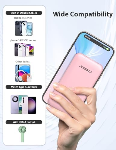 Experience Ultimate Portability with Alongza 10,000 m Ah Fast Charging Power Bank – Sleek Design with Built-In Cables and AC Plug for Effortless Device Charging on the Go – Lightweight, Compact USB C External Battery for Seamless Travel Convenience and Enhanced Compatibility Across All Smartphones and Gadgets